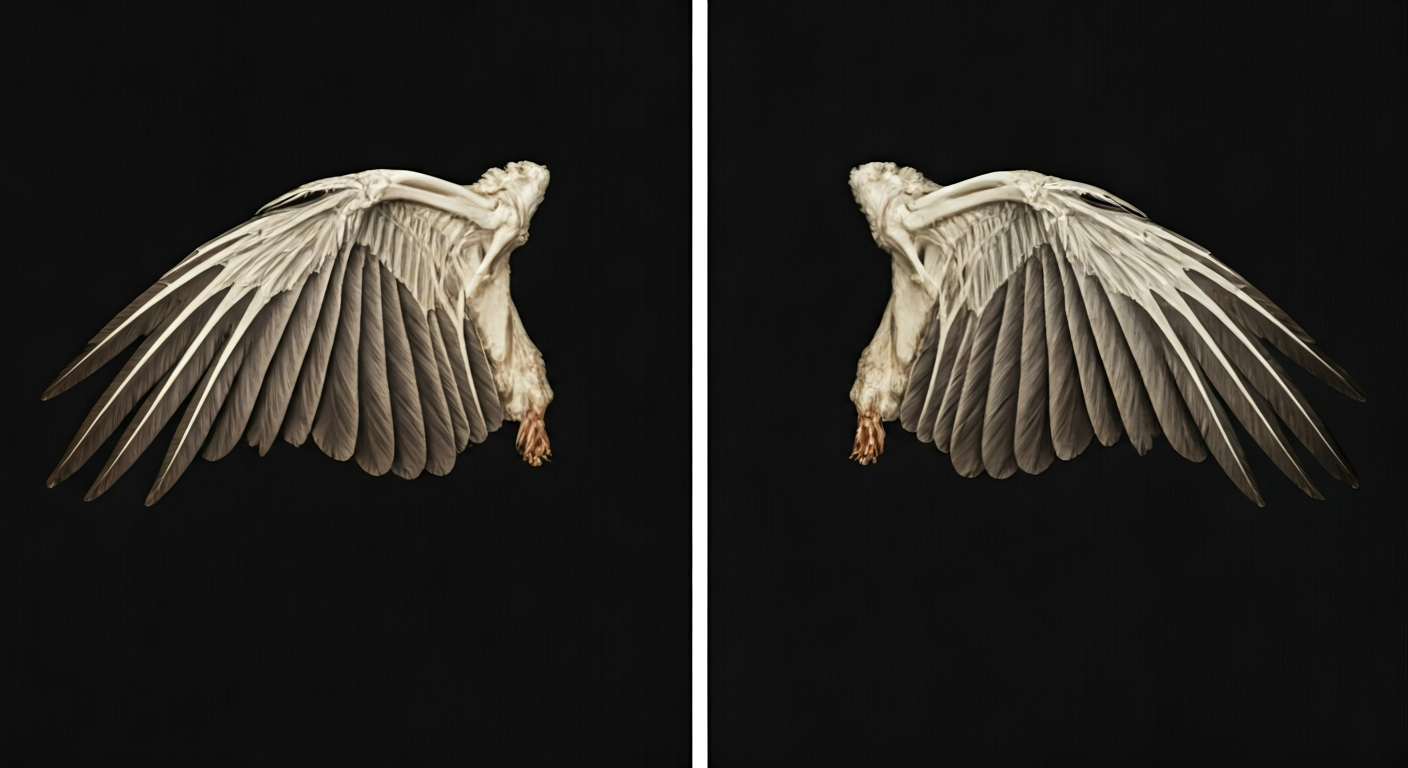 Chicken wing anatomy compared to wild bird