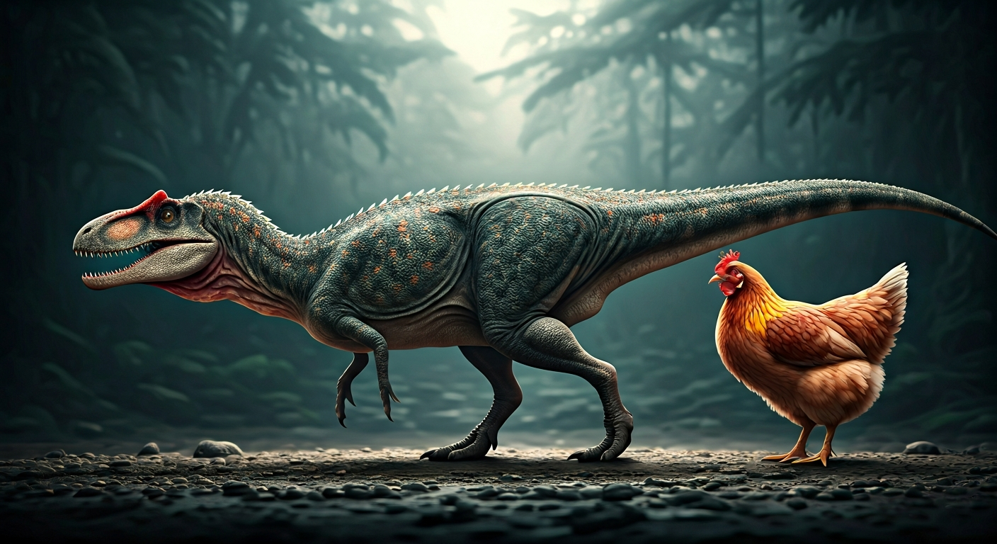 Theropod dinosaur compared to modern chicken