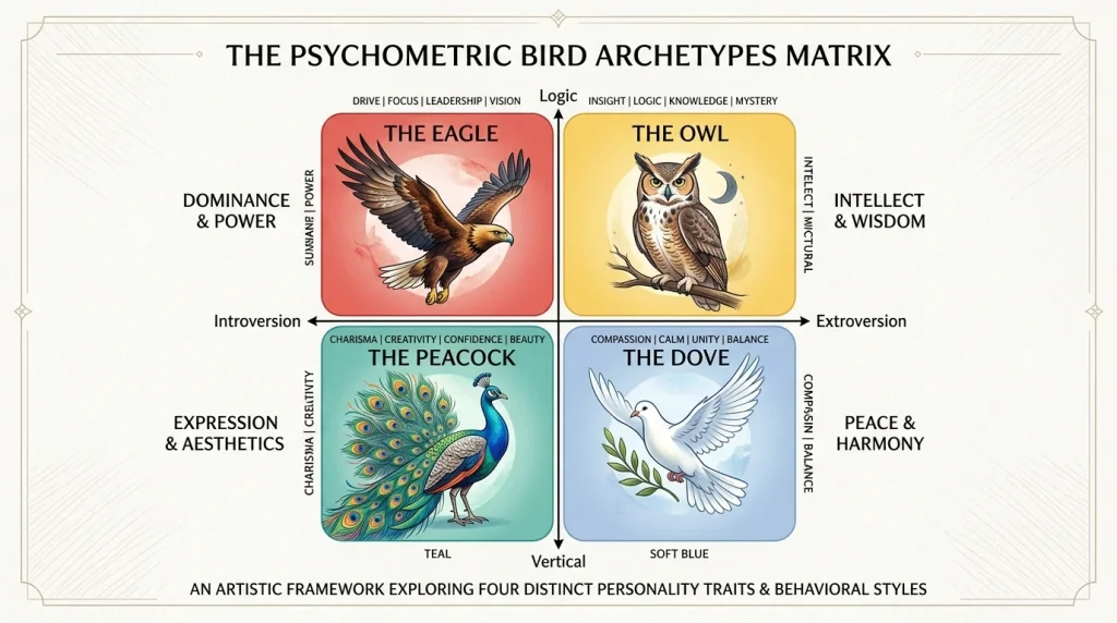Four quadrant psychometric bird personality matrix
