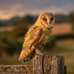 Barn owl perched at twilight