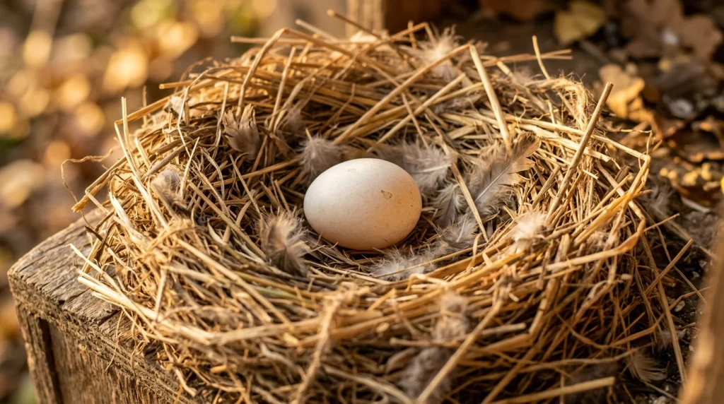 Fertile pigeon egg during incubation in nest